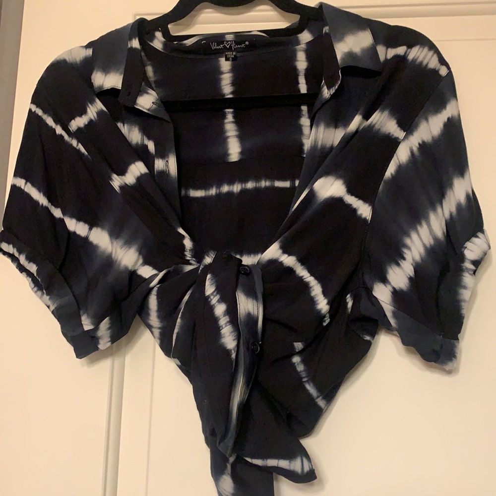 Tie dye short sleeve button up blouse
